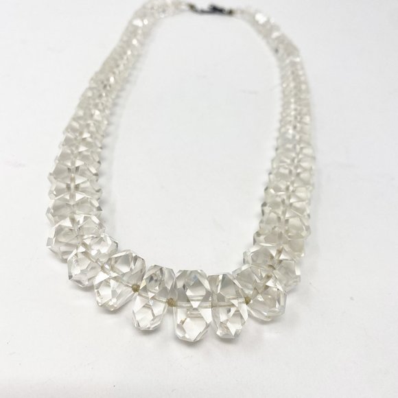 605 Vintage Sterling Faceted Quartz Crystal Rondelle Beaded Necklace - Picture 3 of 8